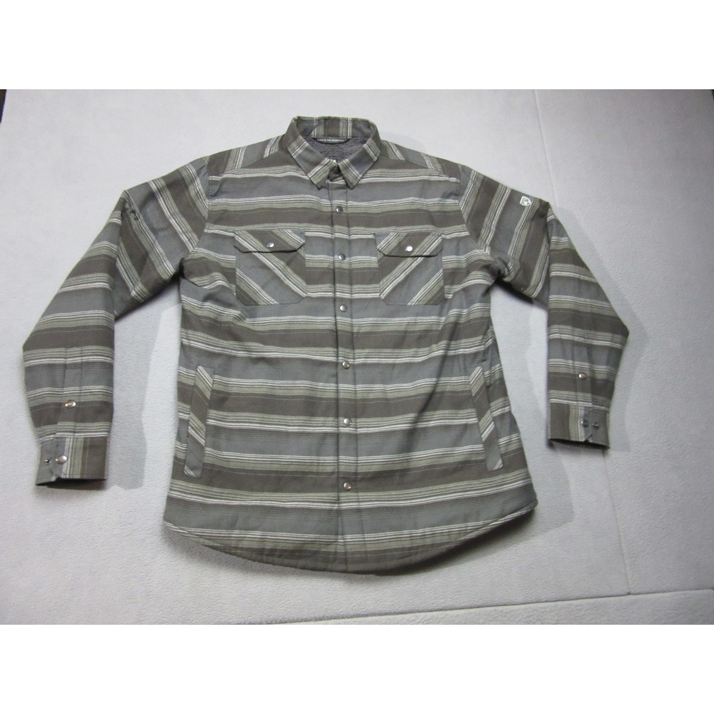 Kuhl Shirt Jacket Mens Large Gray Striped Joyrydr Fleece Lined Shacket Outdoor